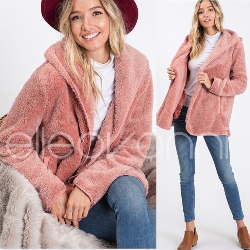 So Soft Cardigan Sweater Jacket With Hood In Mauve Color - Picture 2 of 3